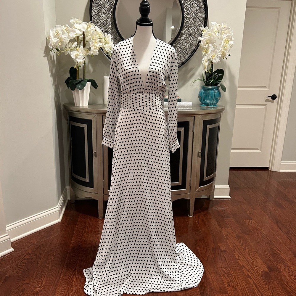 Chic Black and White Polka Dot Maxi Dress